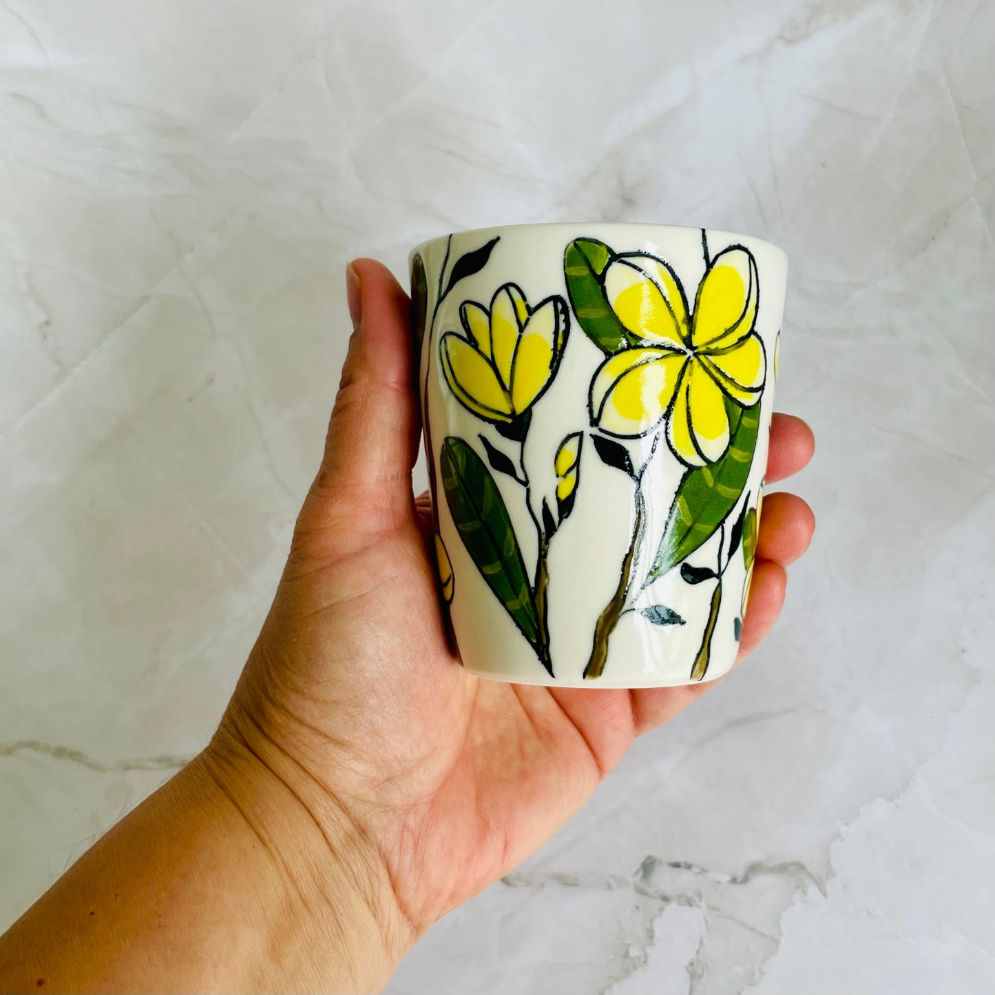 #24: Tumbler  - Yellow frangipani design