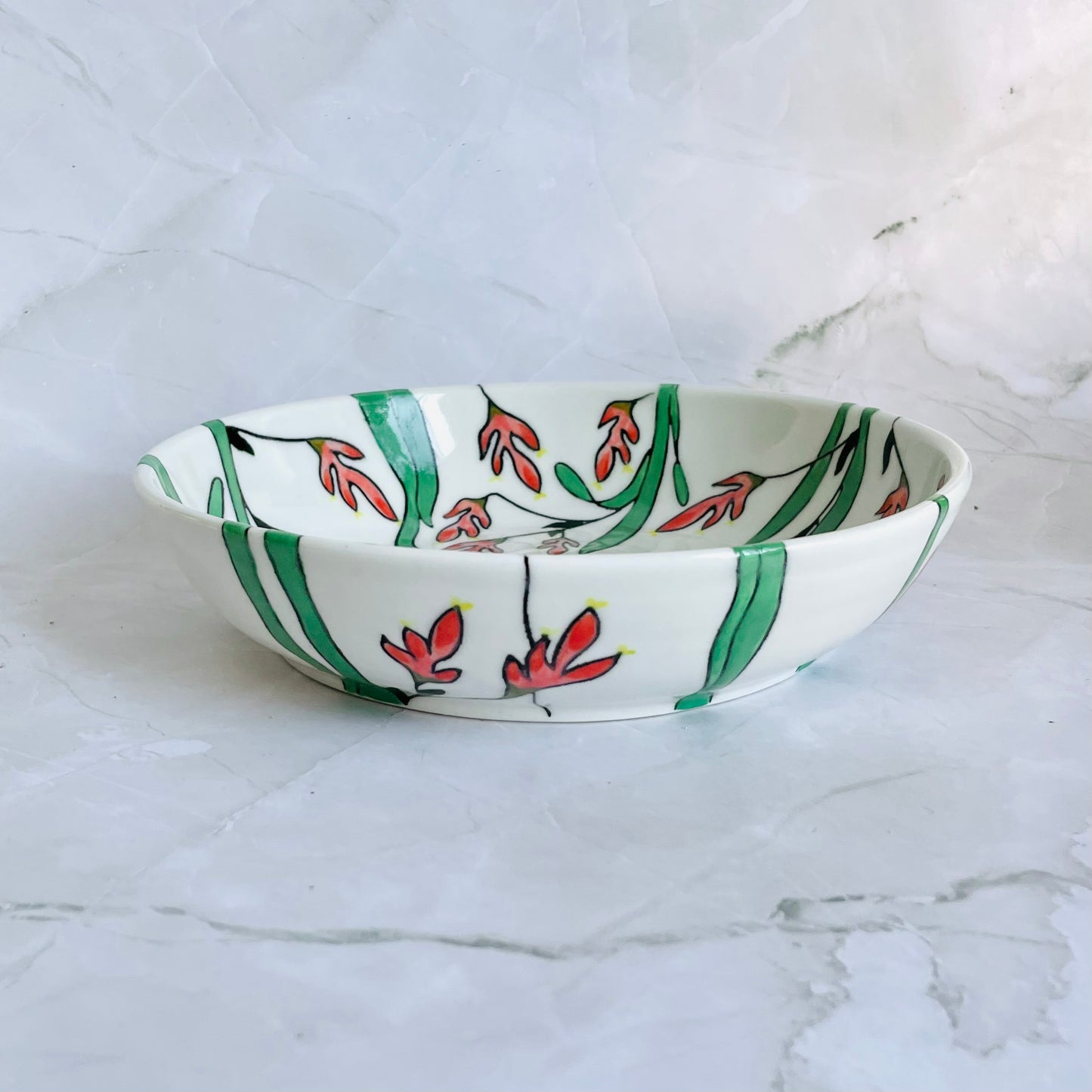 #50: Wide pasta bowl  - Pink kangaroo paw design