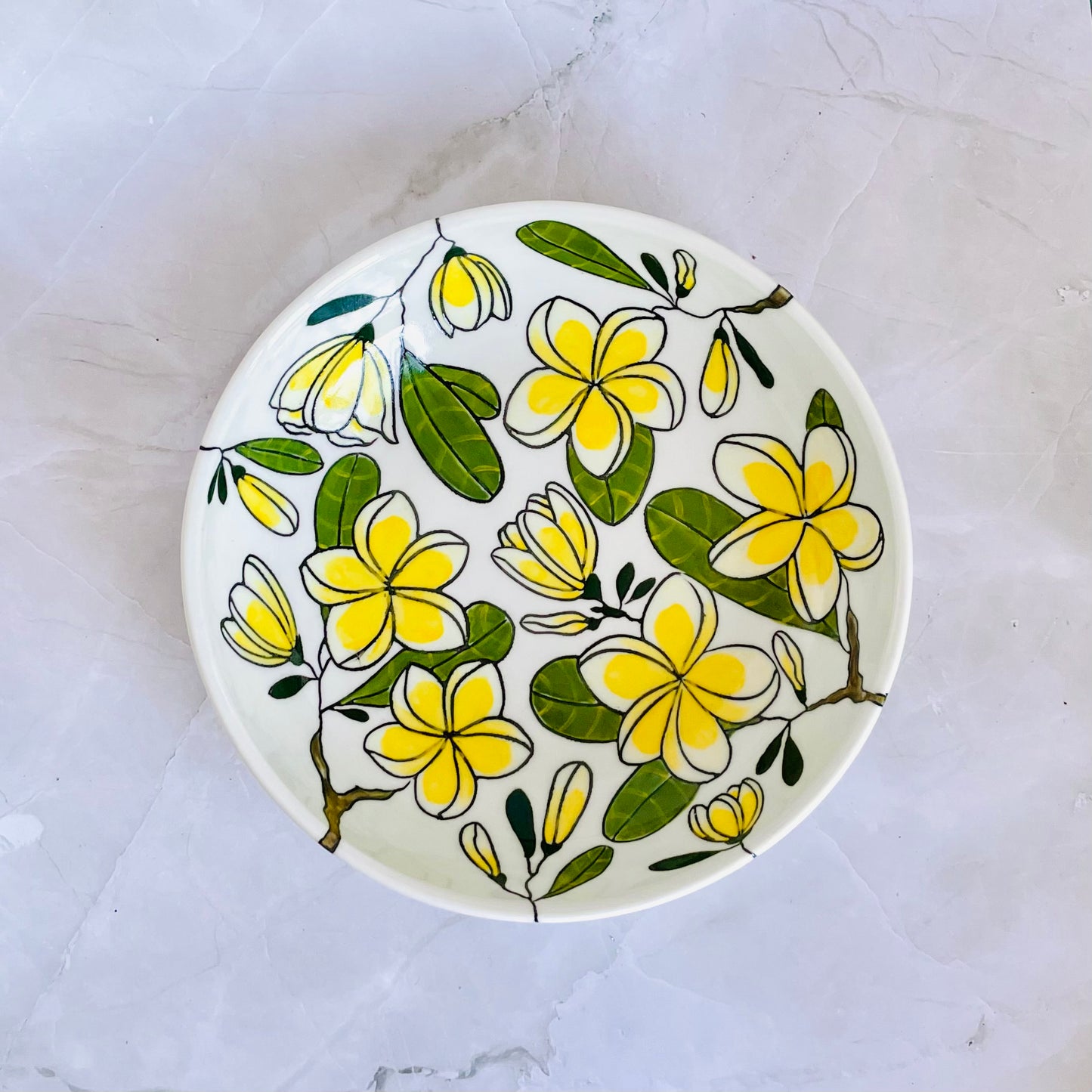 #51: Wide pasta bowl  - Yellow frangipani design
