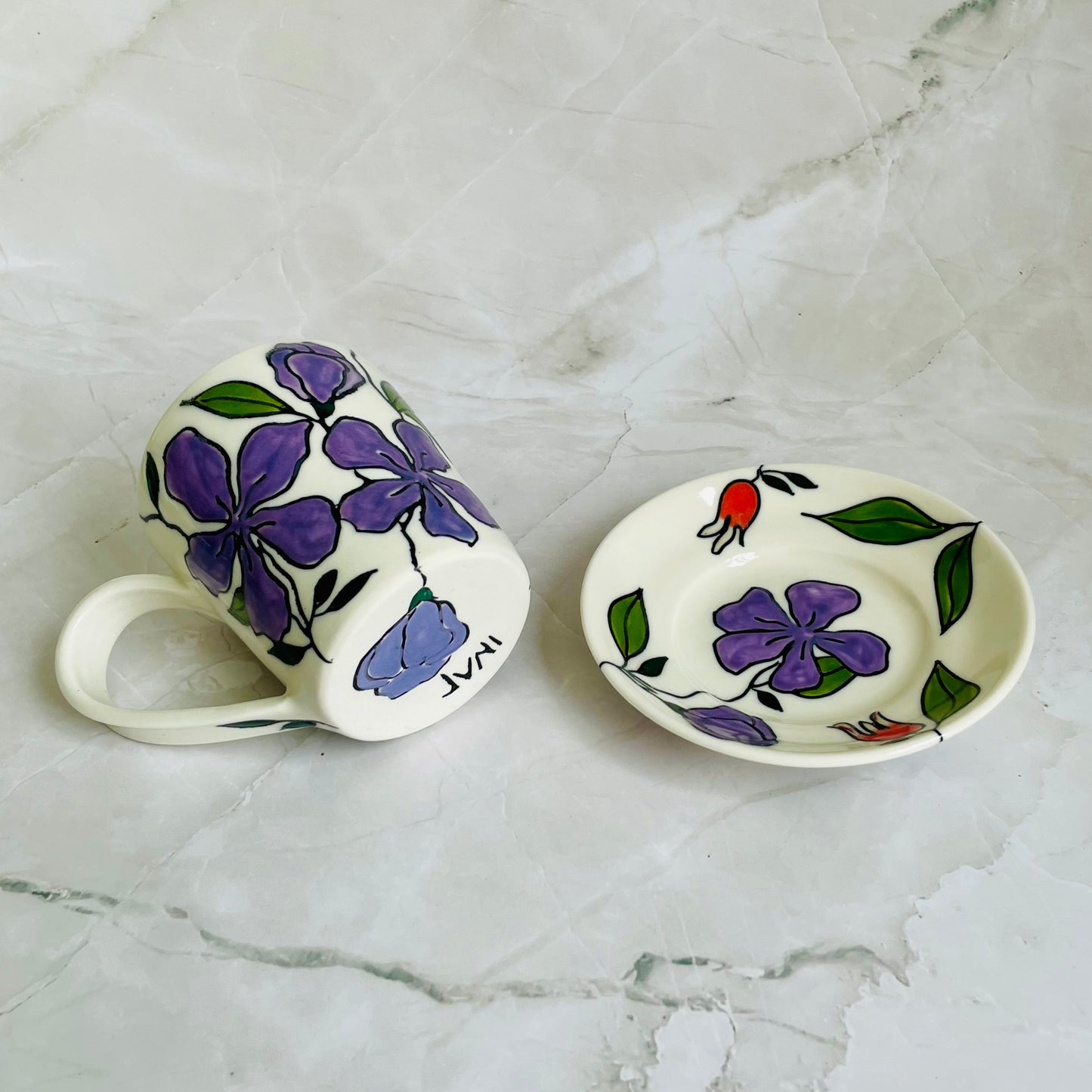 #3: Small cup & saucer set - tibouchina design