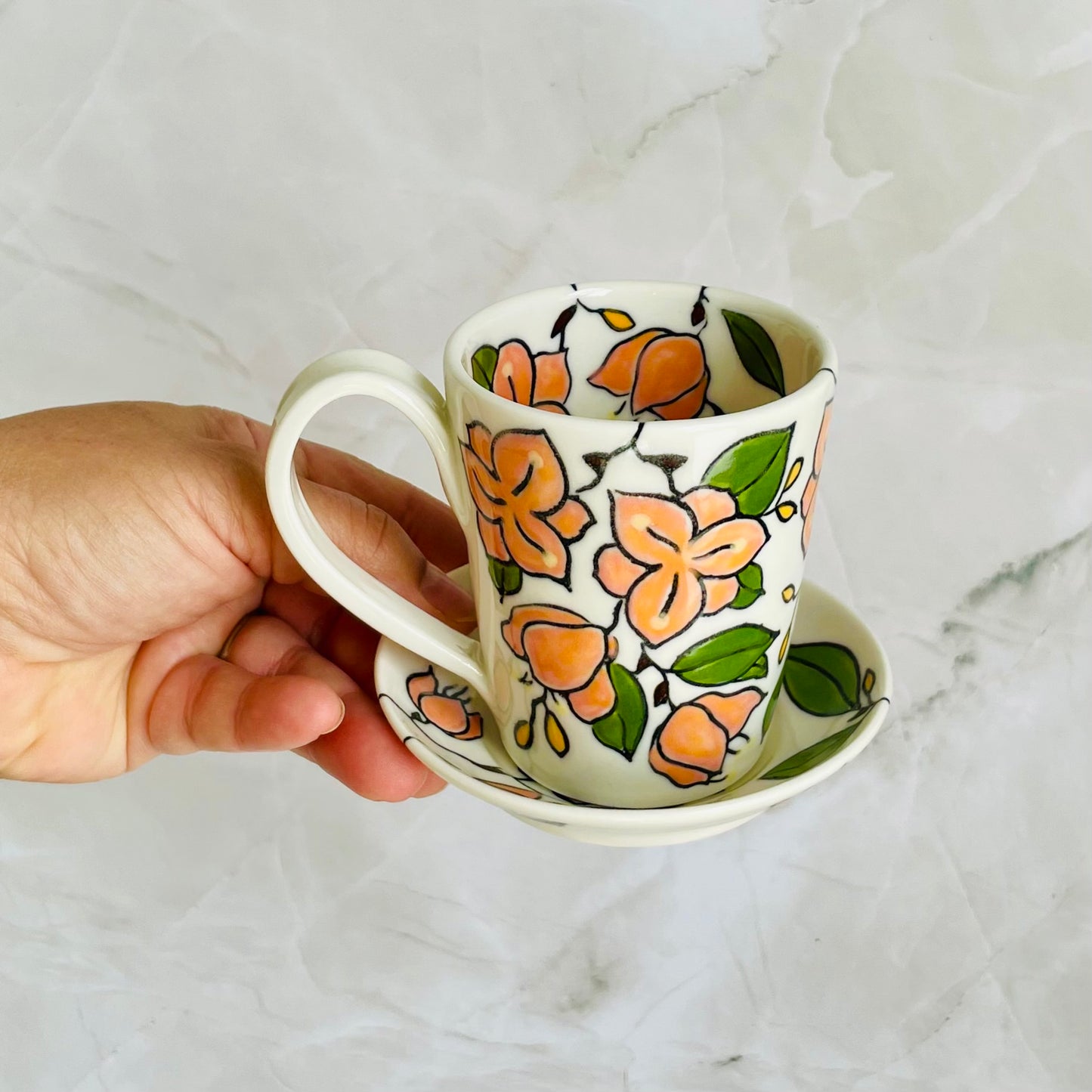 #2: Small cup & saucer set - bougainvillea design