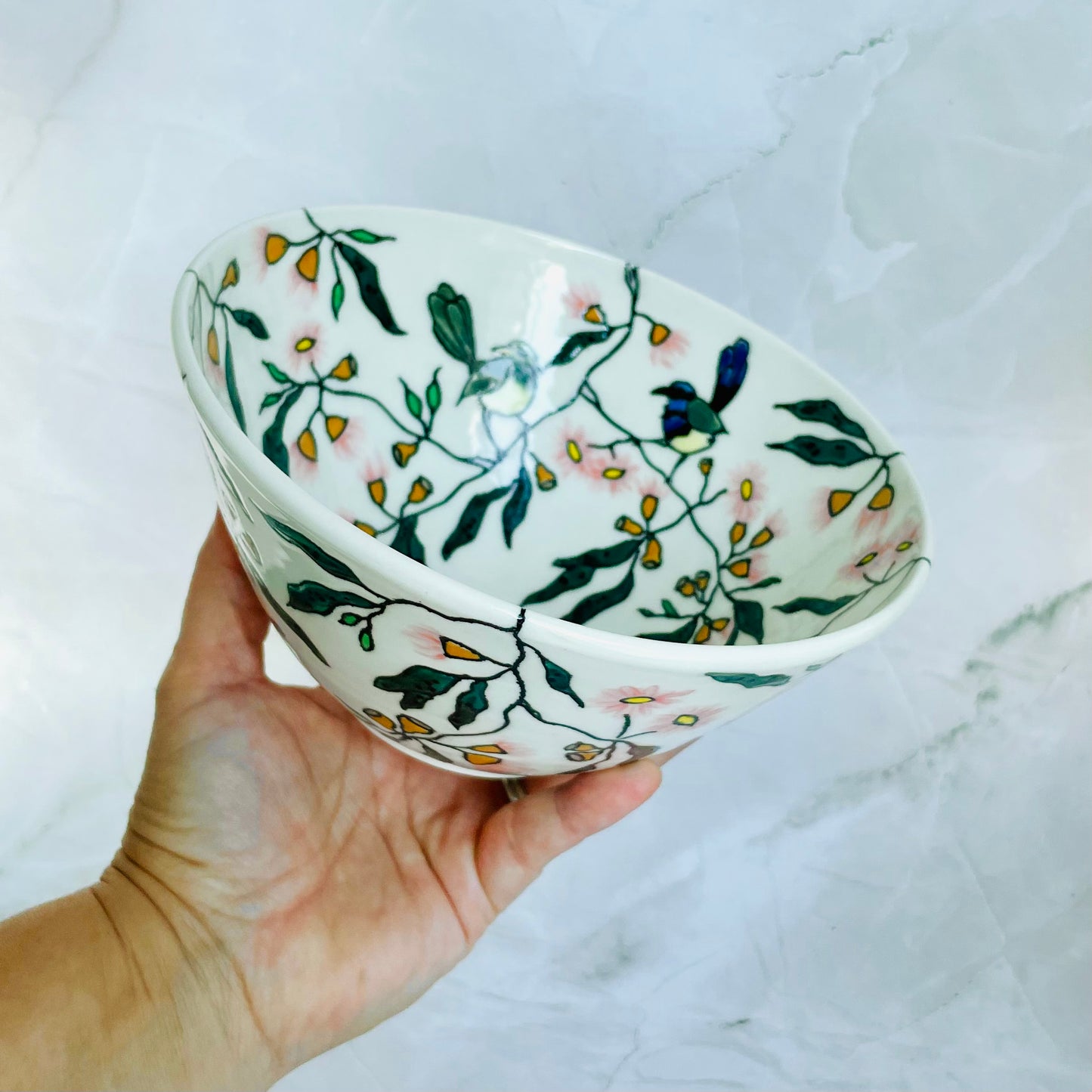 #38: Noodle bowl  - Fairy wren birds in a flowering gum tree design