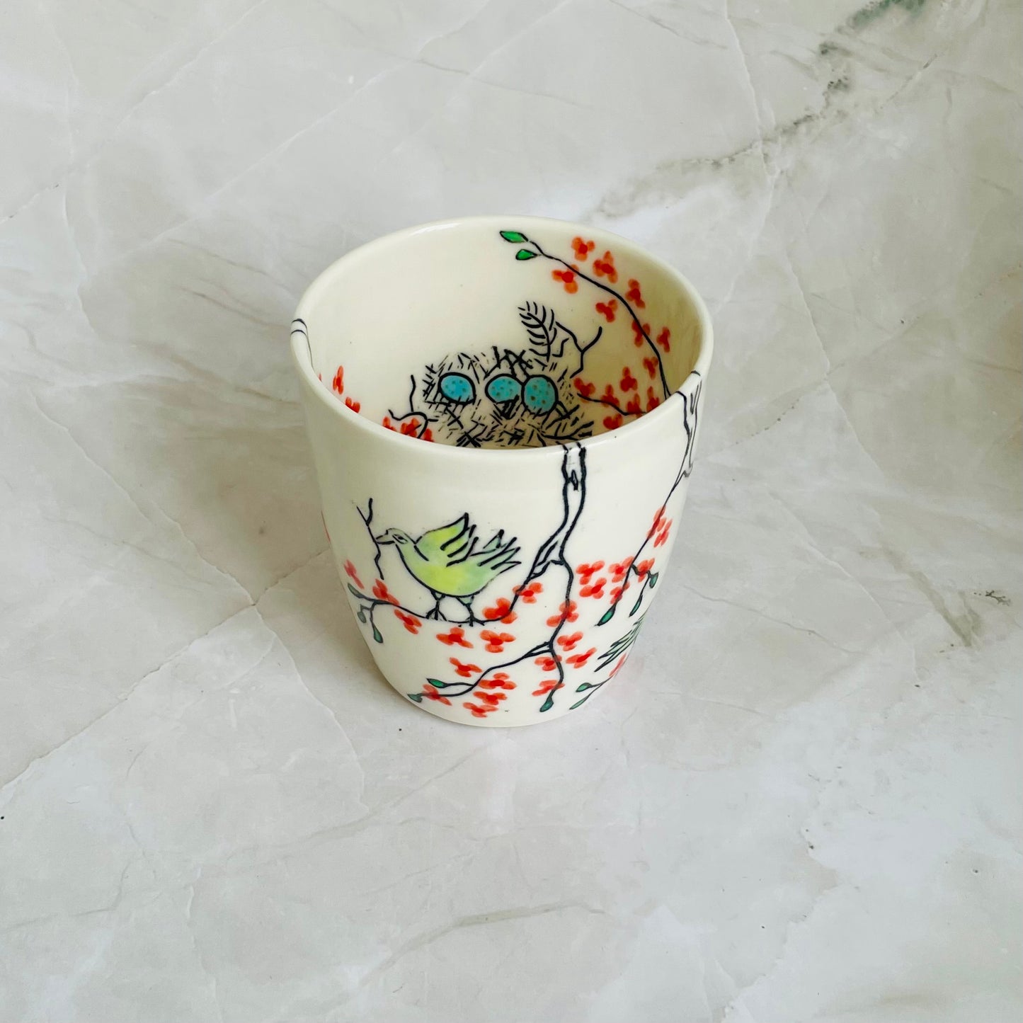 #22: Tumbler  - Bird family in cherry blossom tree design
