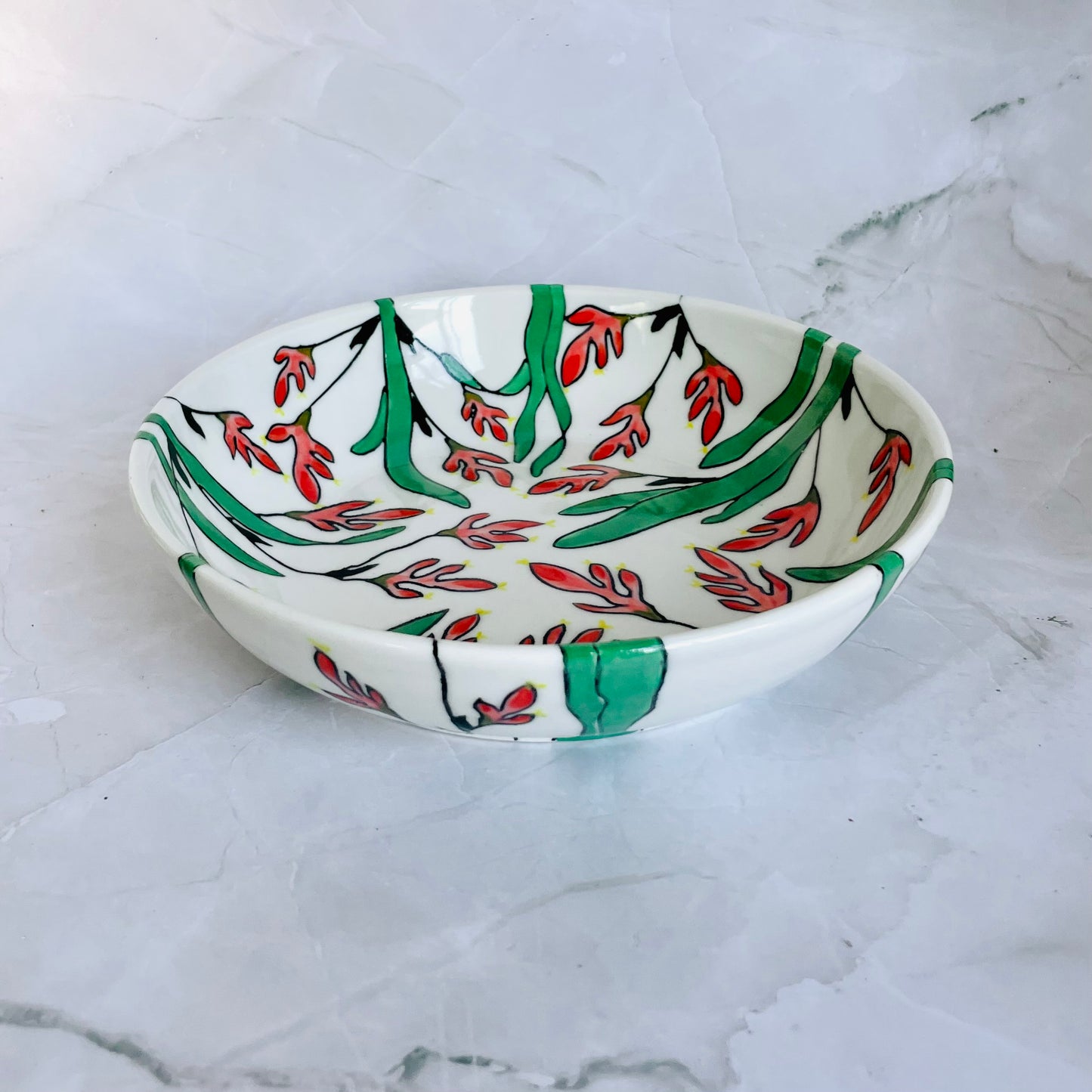#50: Wide pasta bowl  - Pink kangaroo paw design