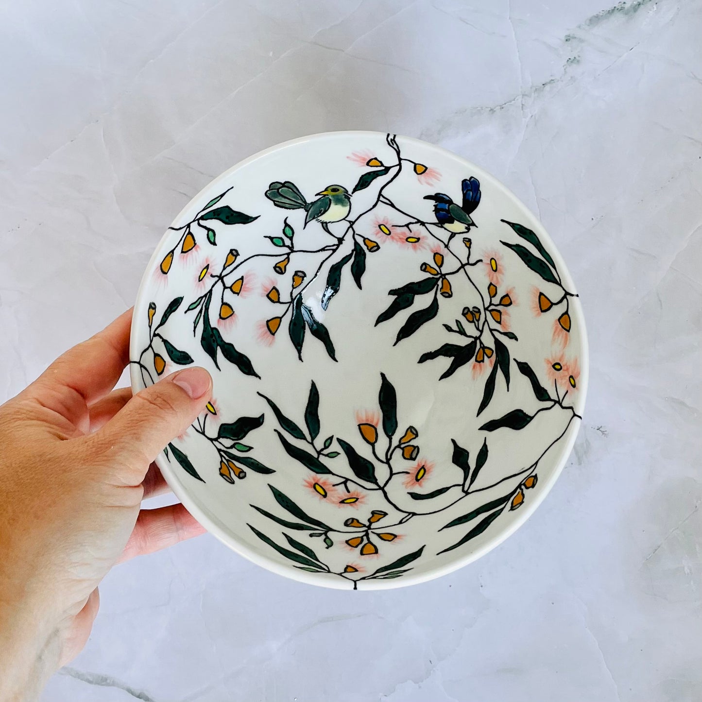 #38: Noodle bowl  - Fairy wren birds in a flowering gum tree design