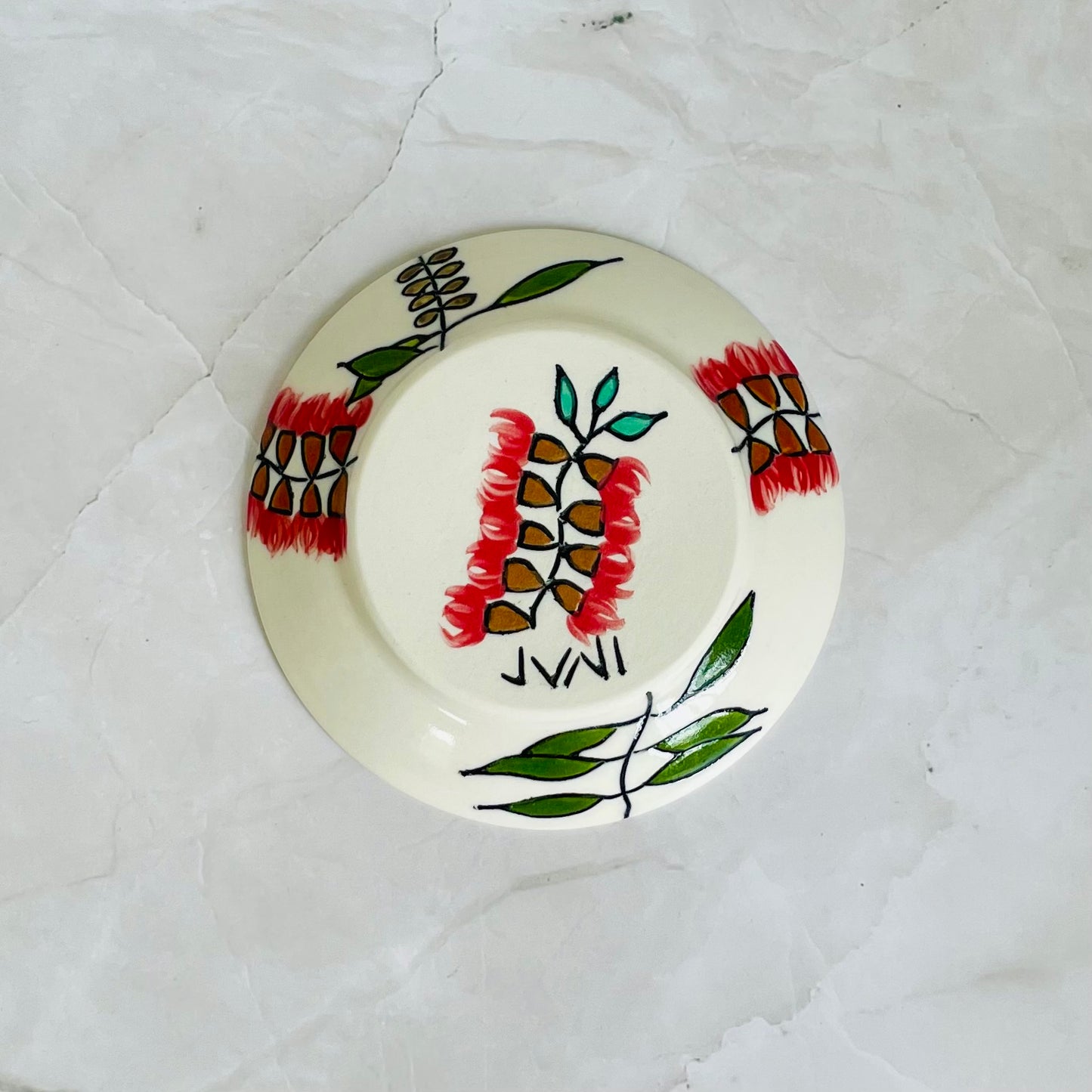 #6: Small cup & saucer set - red bottlebrush design
