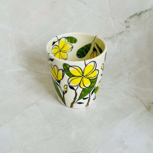 #24: Tumbler  - Yellow frangipani design