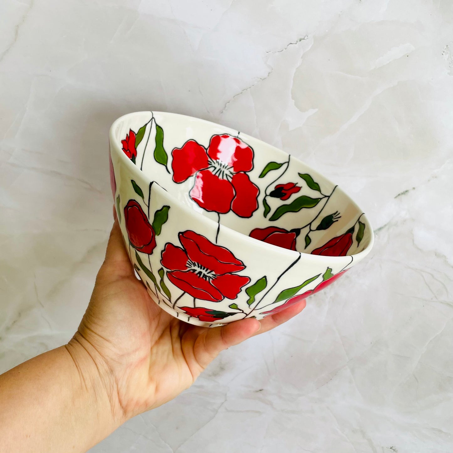 #33: Noodle bowl  - Red poppy design