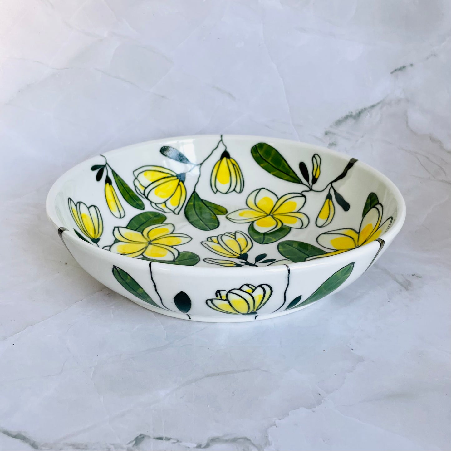 #51: Wide pasta bowl  - Yellow frangipani design