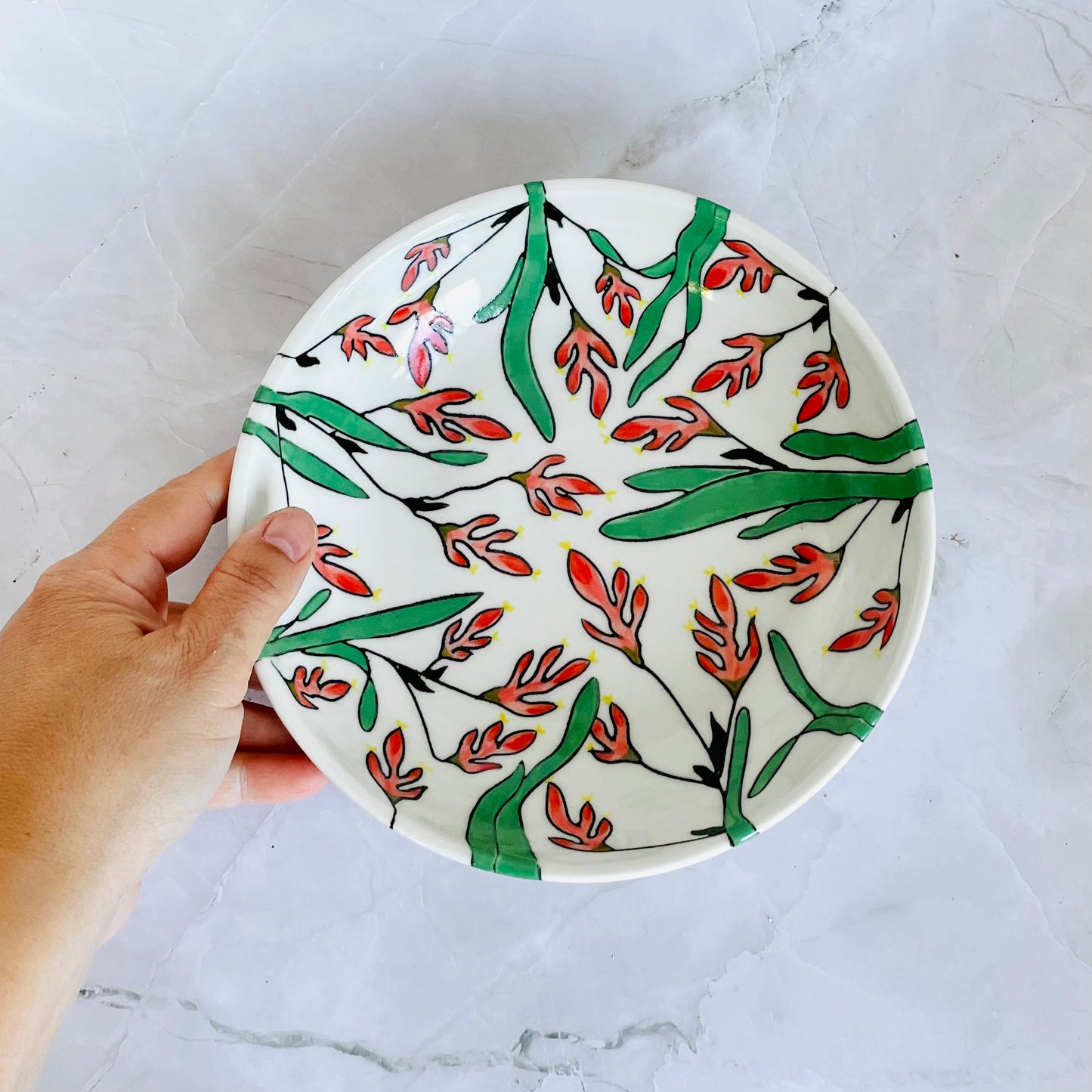 #50: Wide pasta bowl  - Pink kangaroo paw design