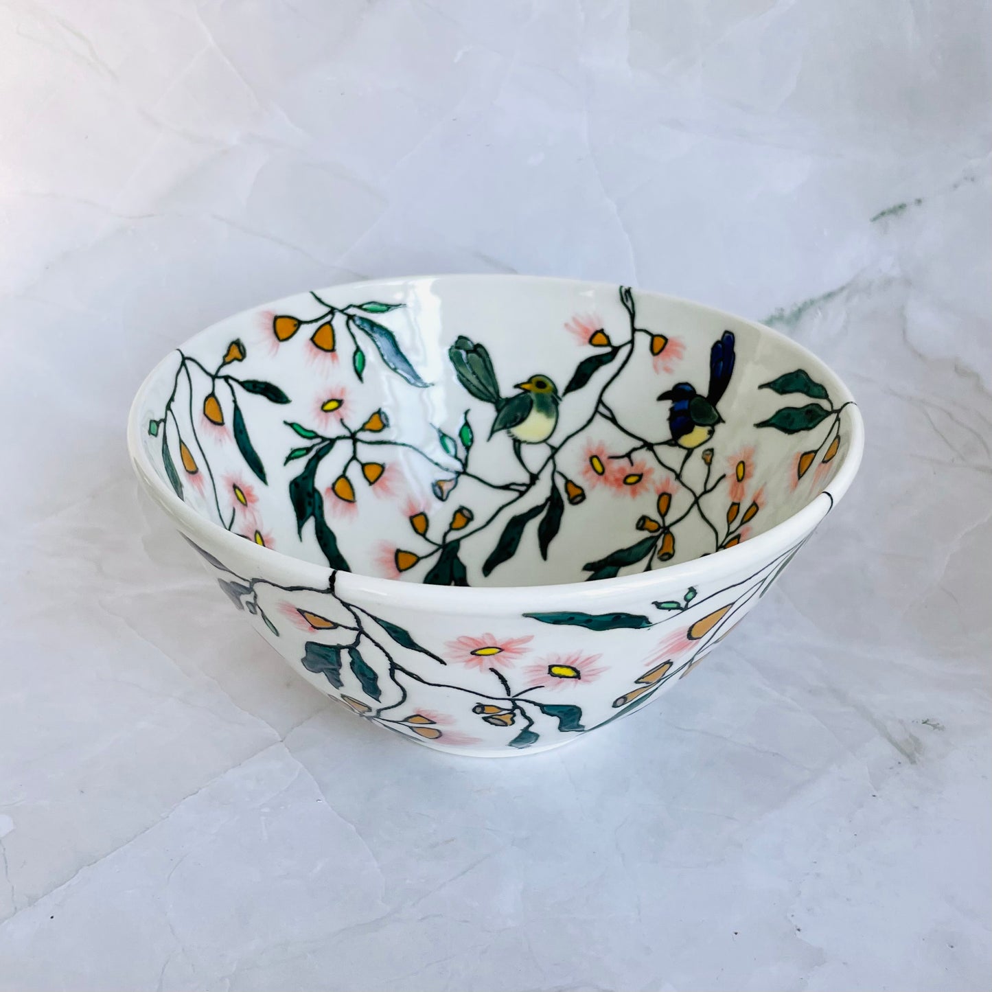 #38: Noodle bowl  - Fairy wren birds in a flowering gum tree design