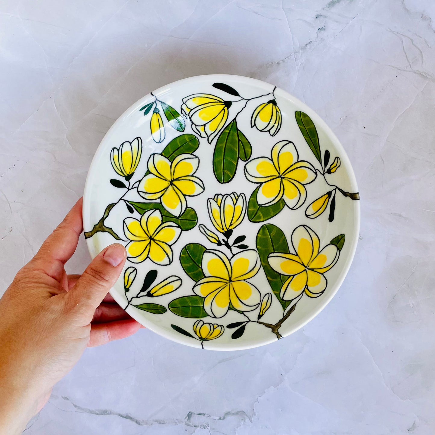 #51: Wide pasta bowl  - Yellow frangipani design