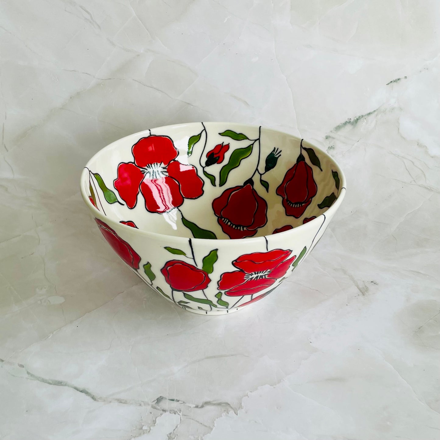 #33: Noodle bowl  - Red poppy design