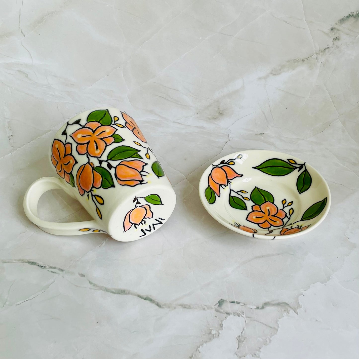 #2: Small cup & saucer set - bougainvillea design