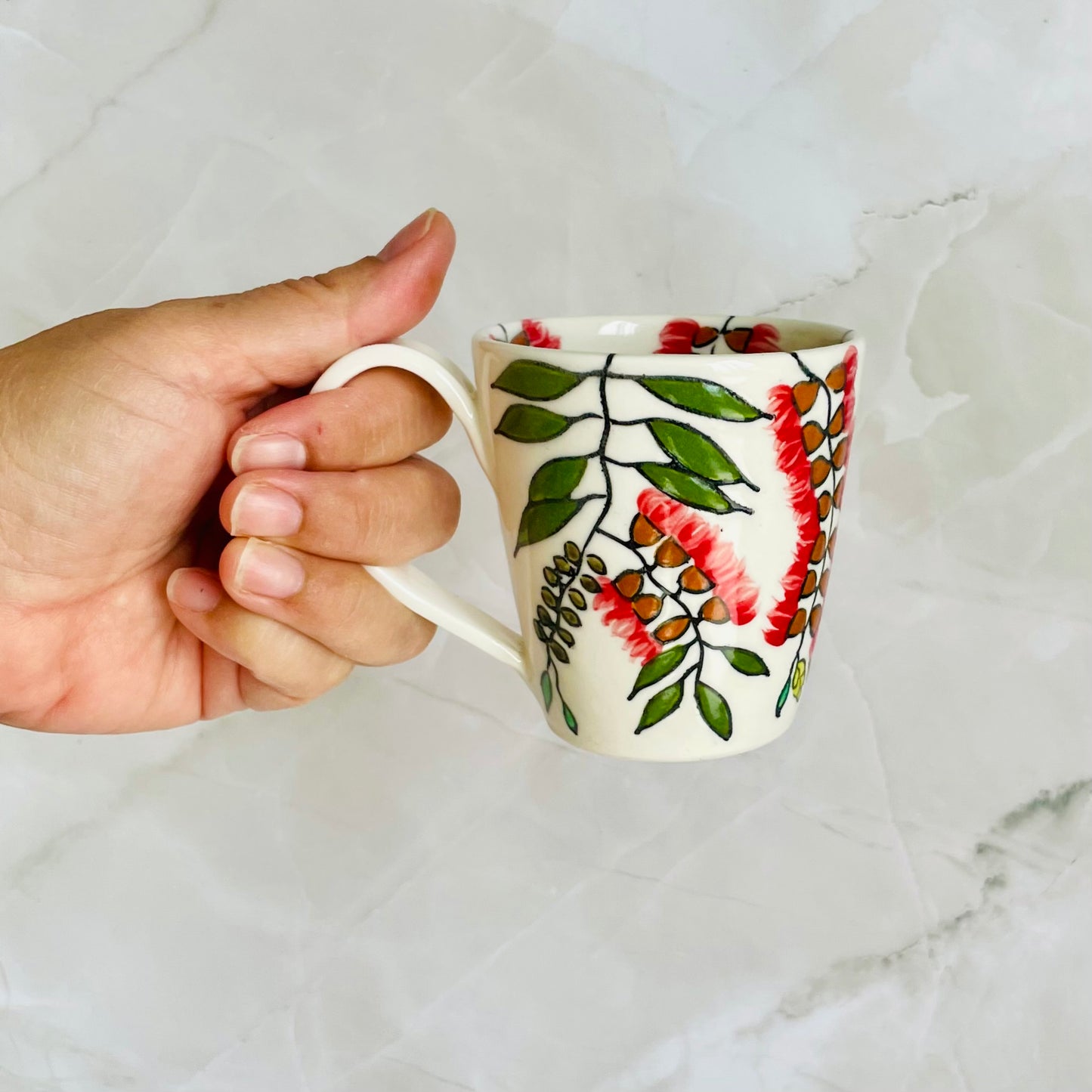 #6: Small cup & saucer set - red bottlebrush design