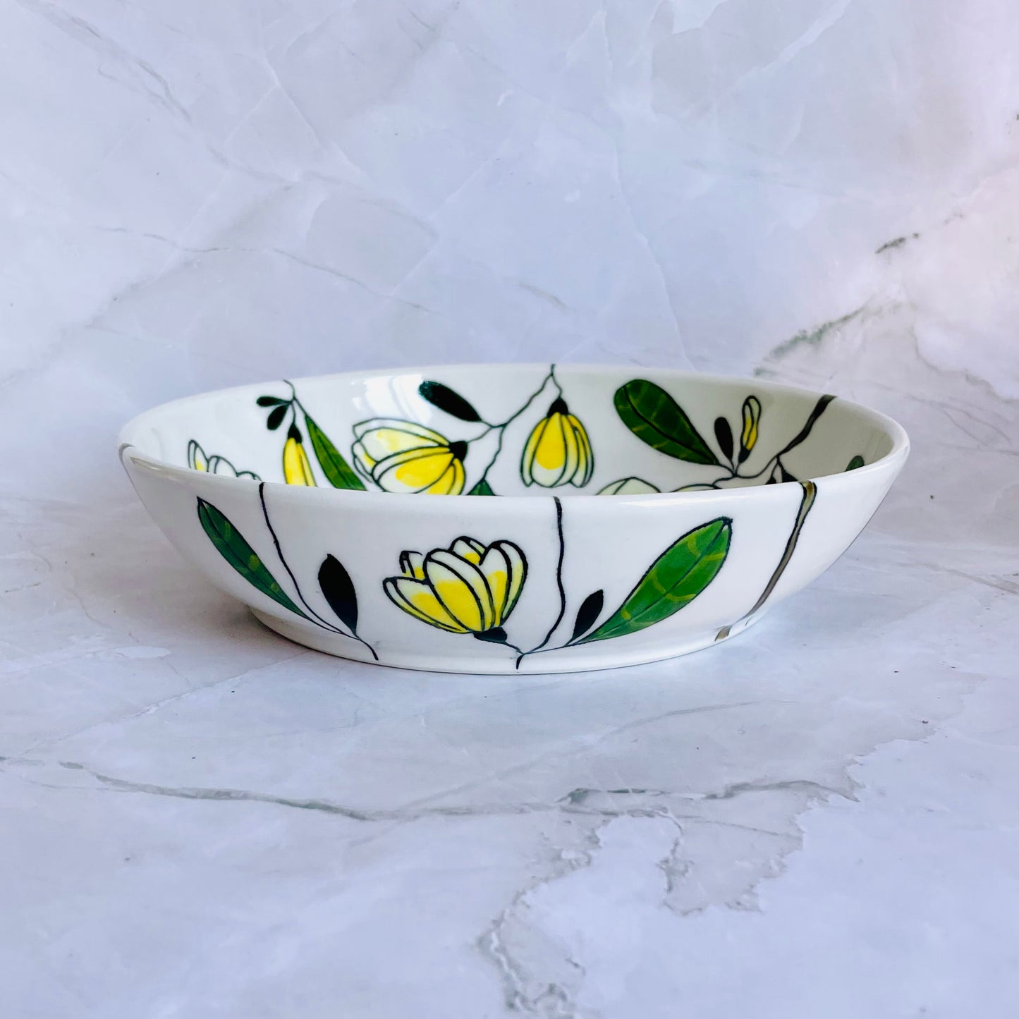 #51: Wide pasta bowl  - Yellow frangipani design