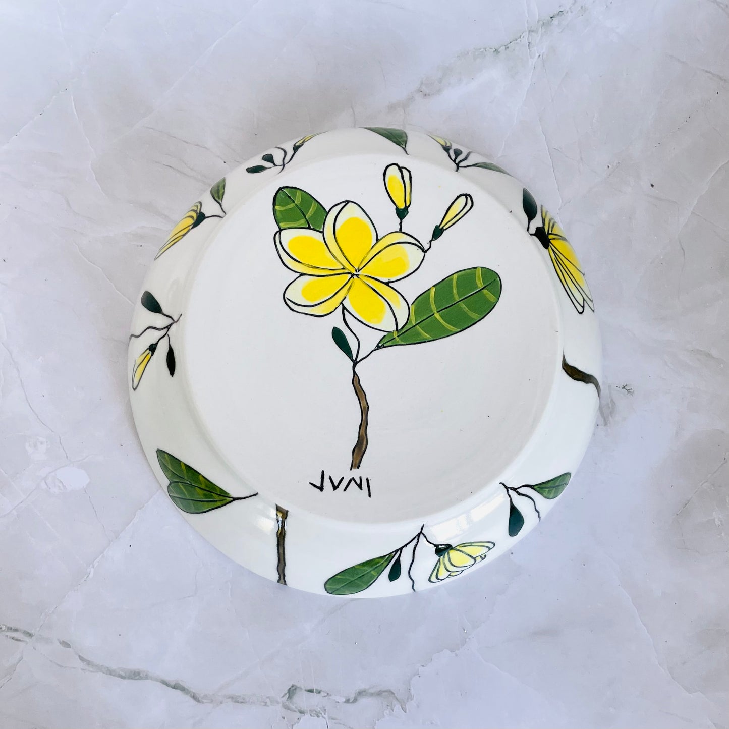 #51: Wide pasta bowl  - Yellow frangipani design