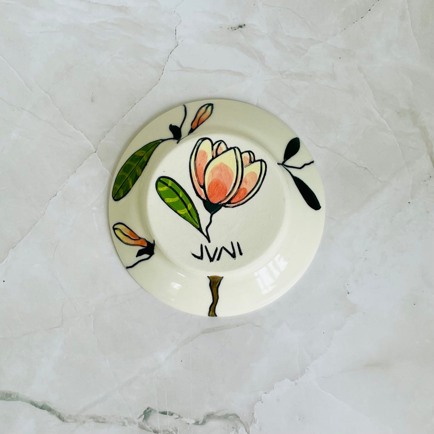 #1: Small cup & saucer set - pink frangipani design