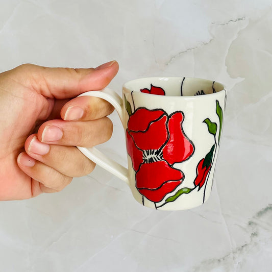 #7: Small cup  - red poppy design
