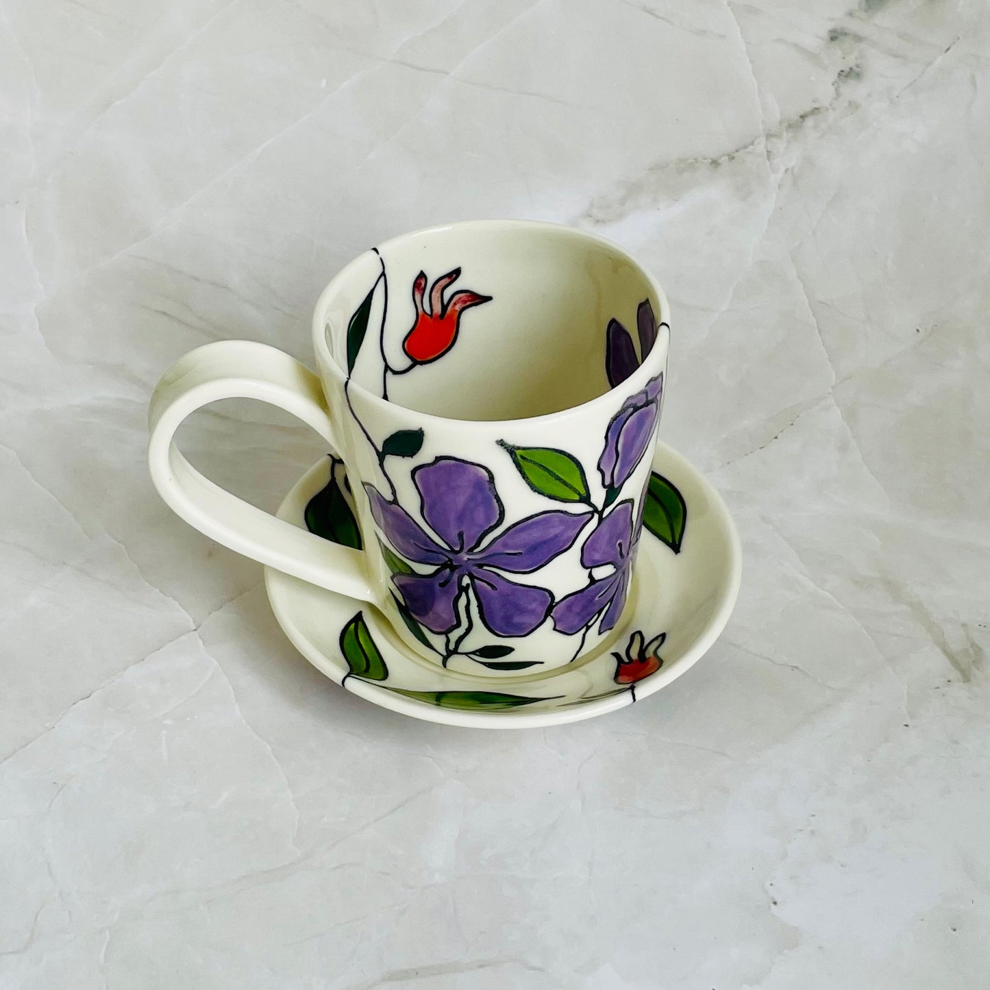 #3: Small cup & saucer set - tibouchina design