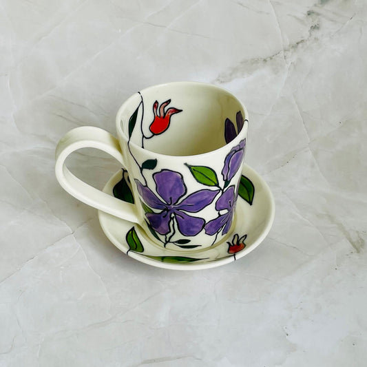 #3: Small cup & saucer set - tibouchina design