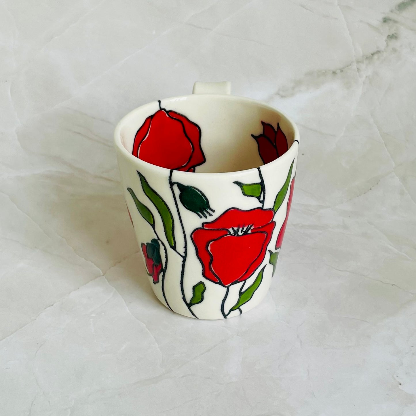 #7: Small cup  - red poppy design