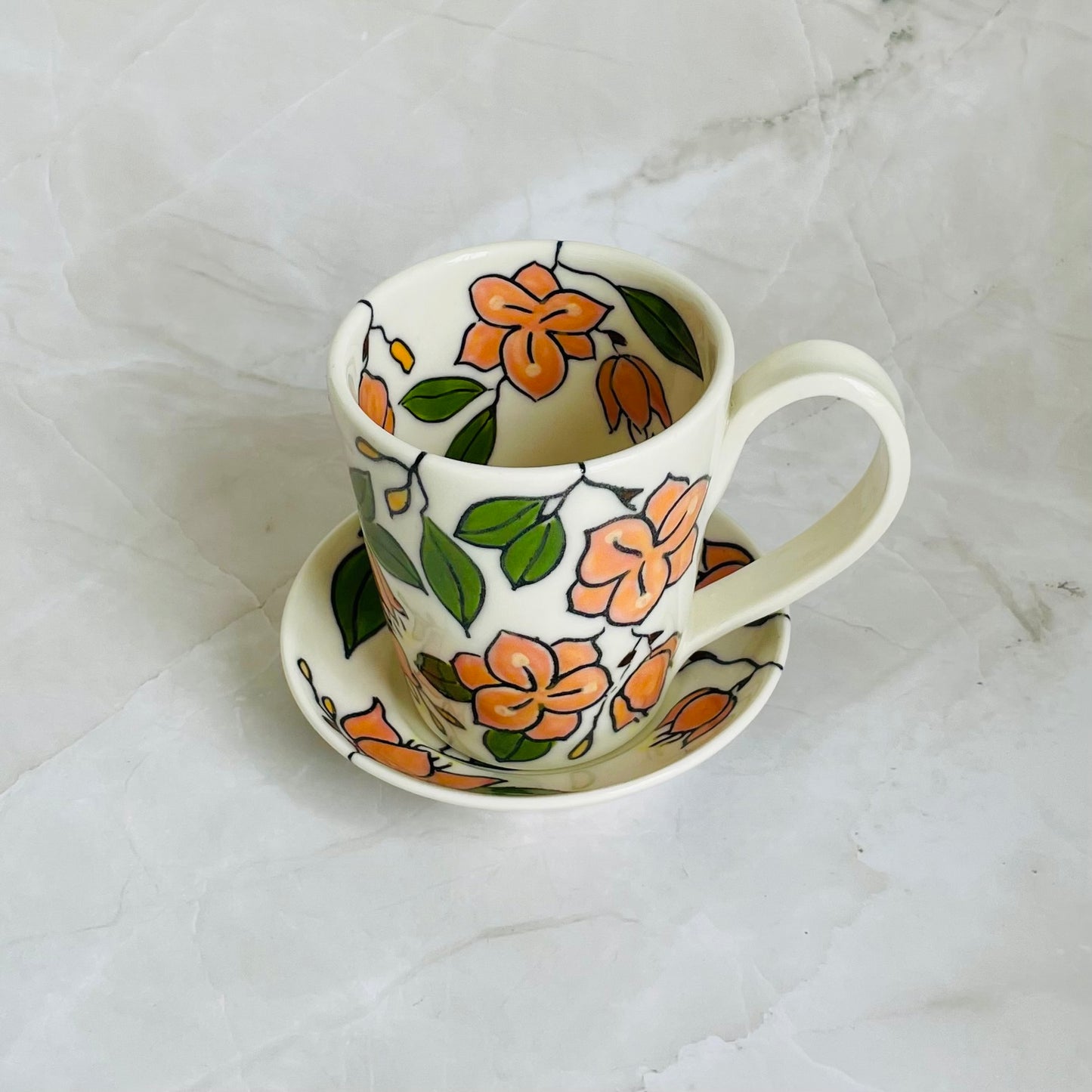 #2: Small cup & saucer set - bougainvillea design