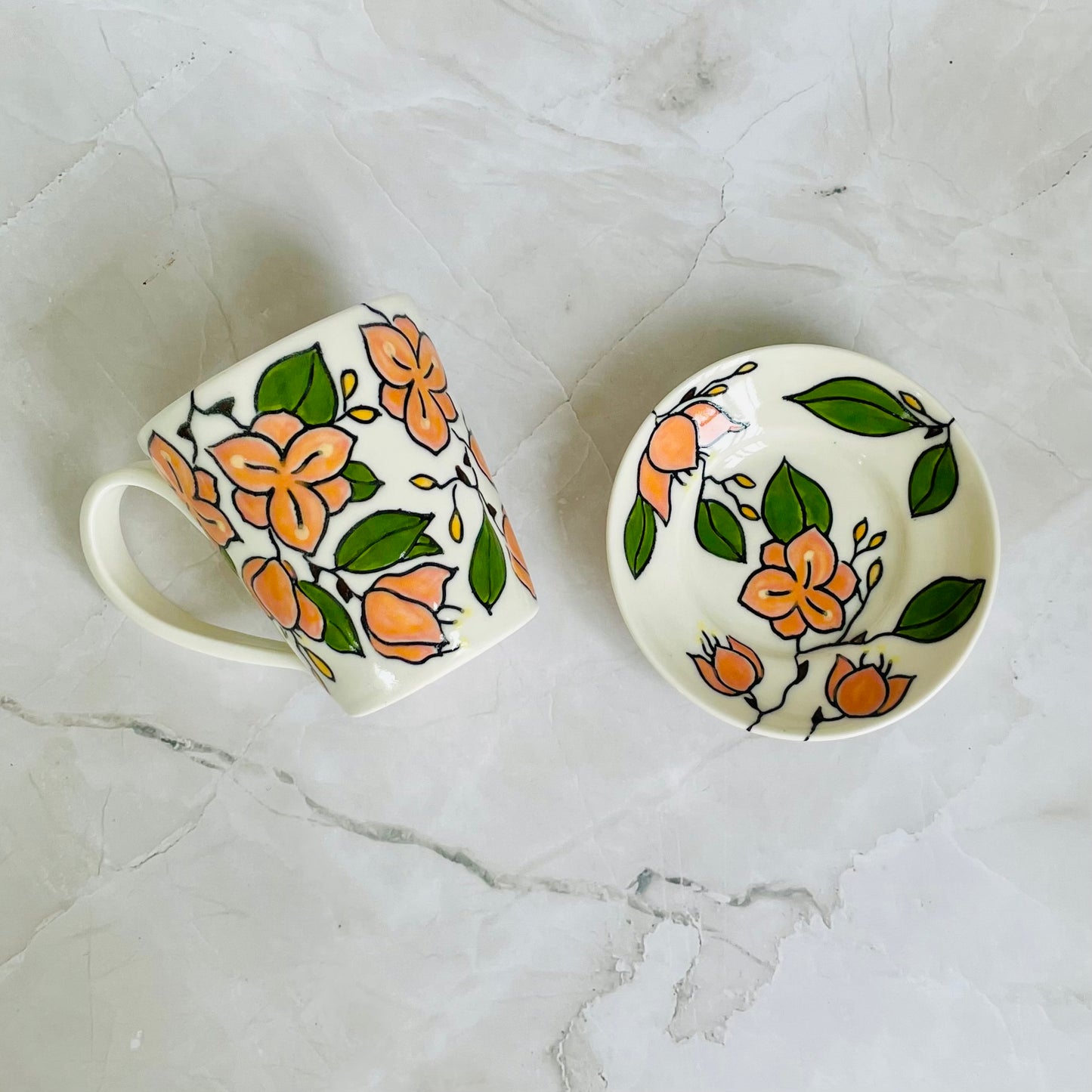 #2: Small cup & saucer set - bougainvillea design