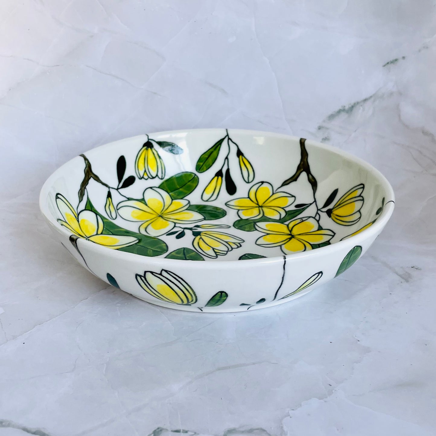 #51: Wide pasta bowl  - Yellow frangipani design