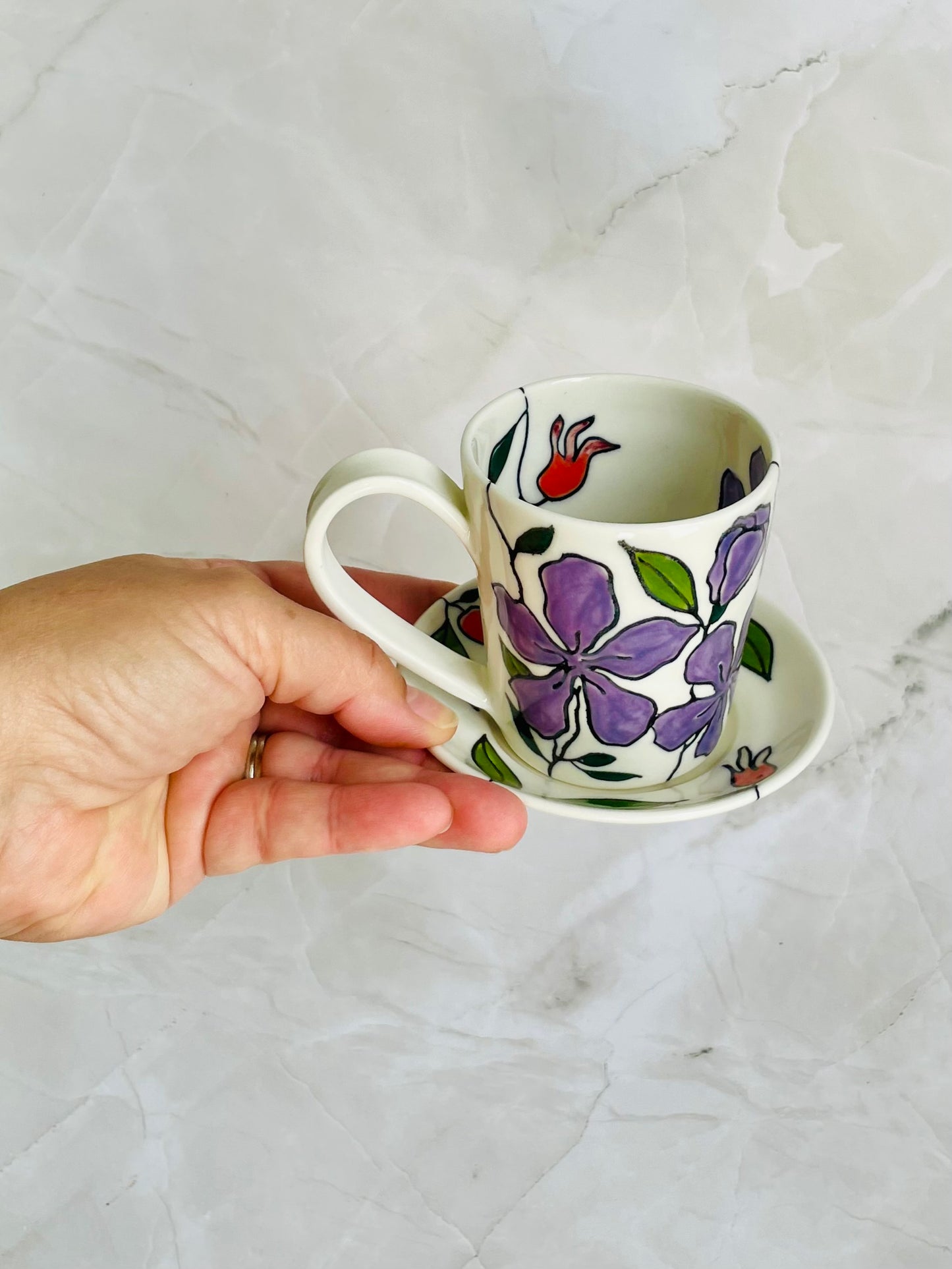 #3: Small cup & saucer set - tibouchina design