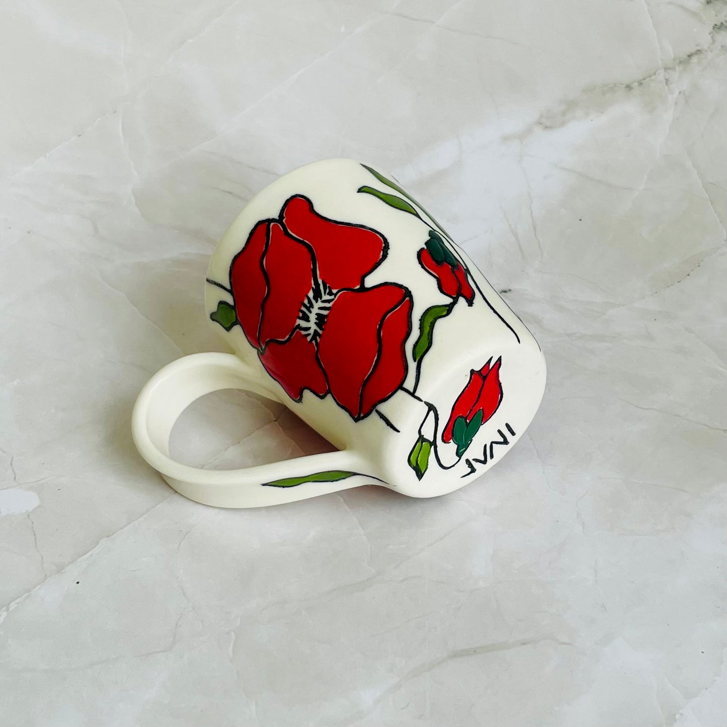 #7: Small cup  - red poppy design