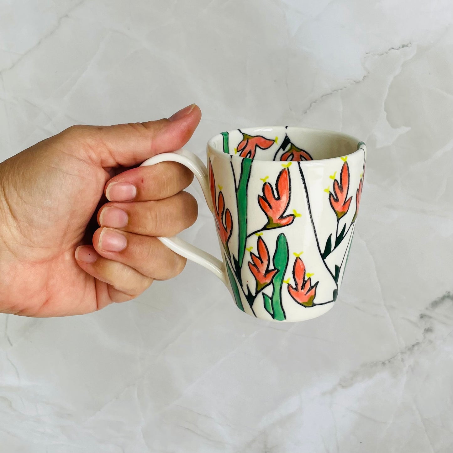 #5: Small cup & saucer set - pink kangaroo paw design