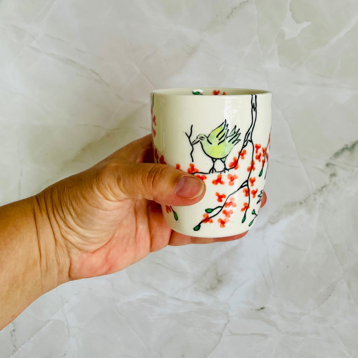 #22: Tumbler  - Bird family in cherry blossom tree design