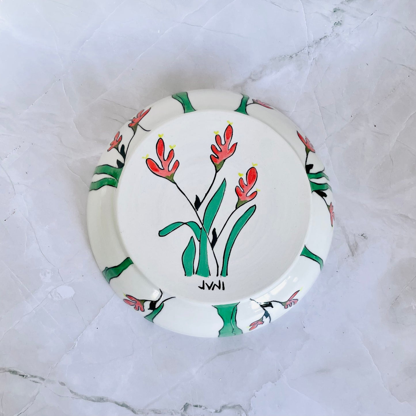 #50: Wide pasta bowl  - Pink kangaroo paw design