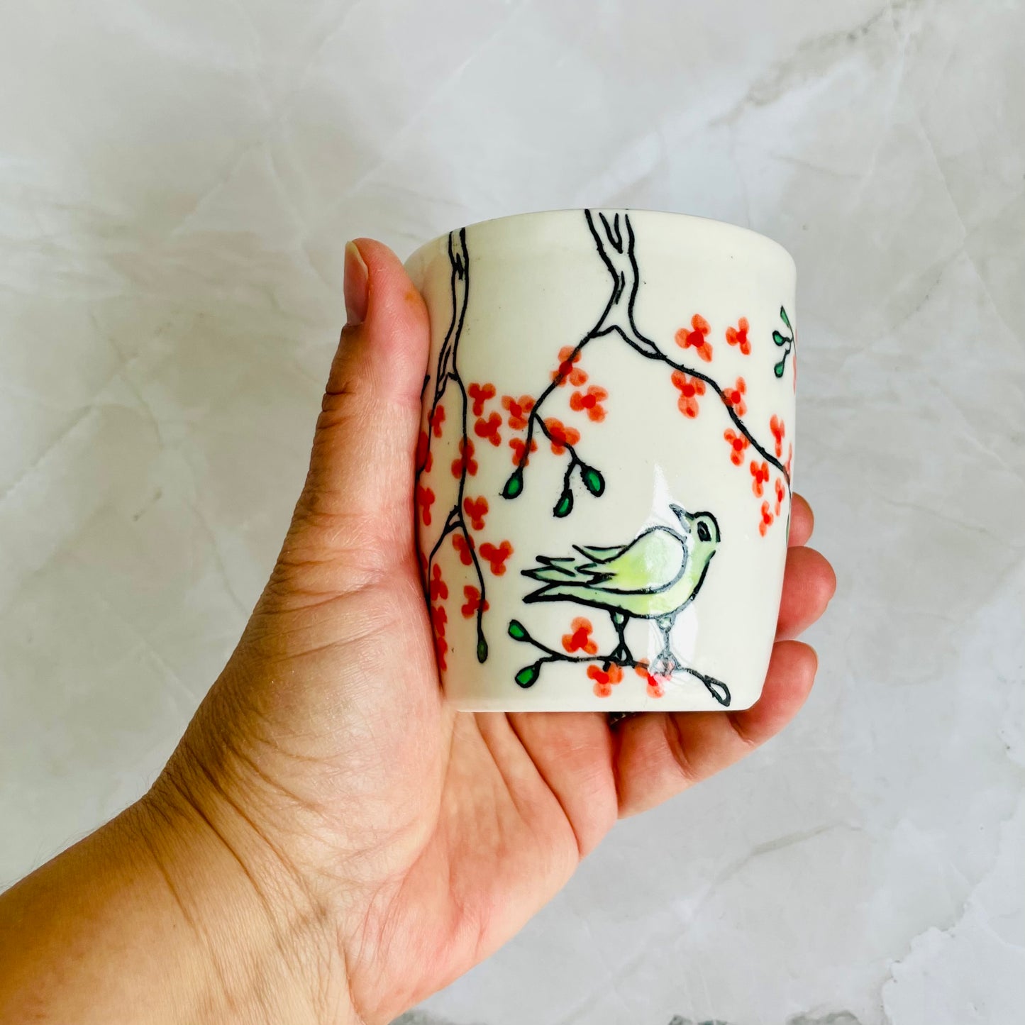 #22: Tumbler  - Bird family in cherry blossom tree design