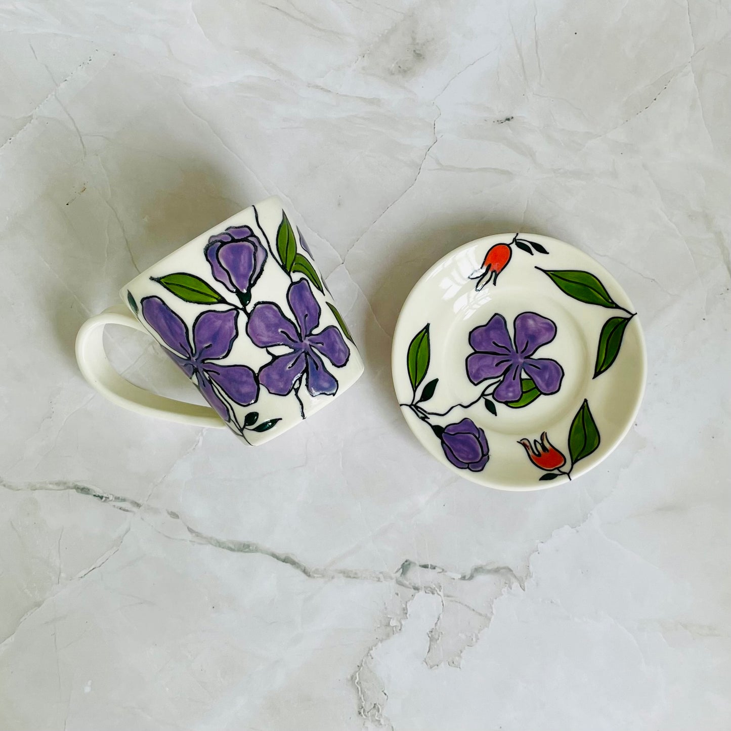 #3: Small cup & saucer set - tibouchina design