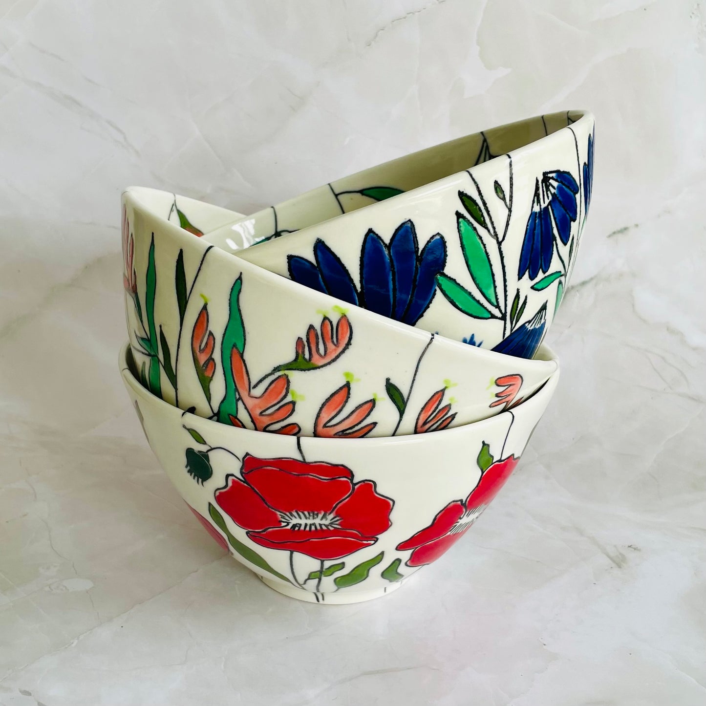 #33: Noodle bowl  - Red poppy design