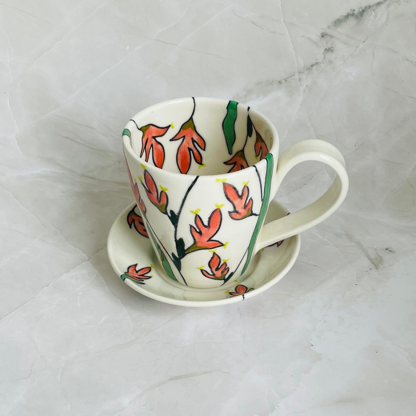 #5: Small cup & saucer set - pink kangaroo paw design