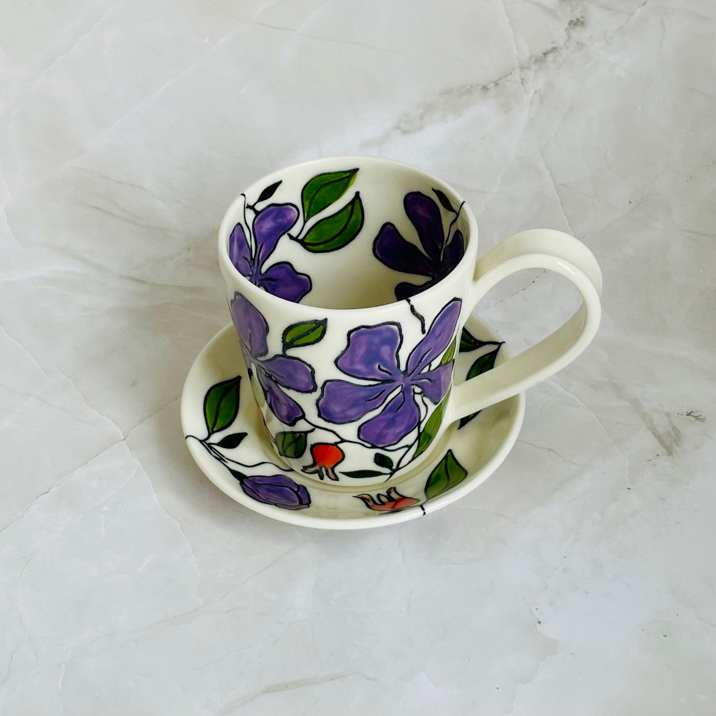 #3: Small cup & saucer set - tibouchina design