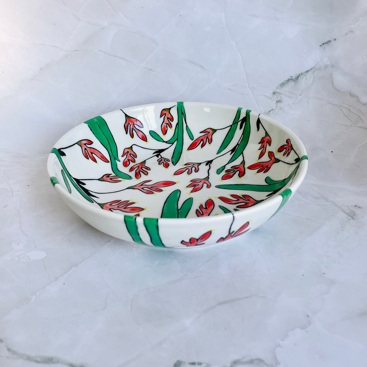 #50: Wide pasta bowl  - Pink kangaroo paw design
