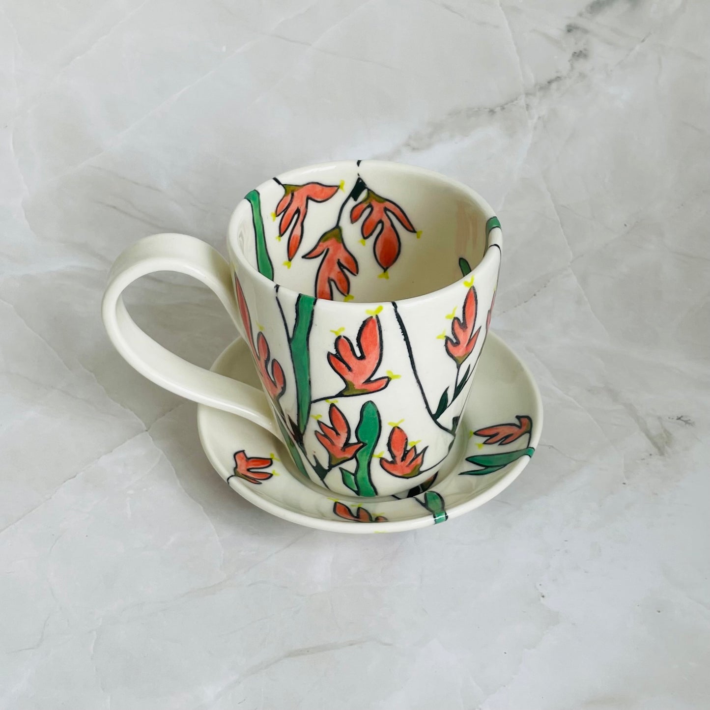 #5: Small cup & saucer set - pink kangaroo paw design