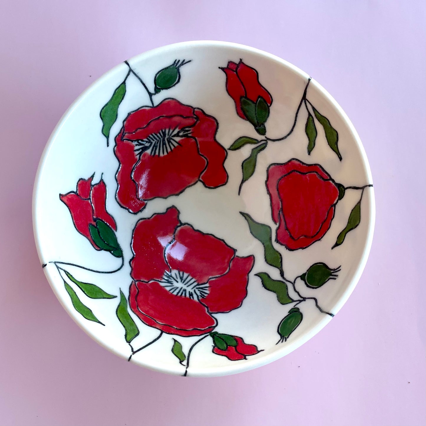 Small porcelain bowl with red poppies