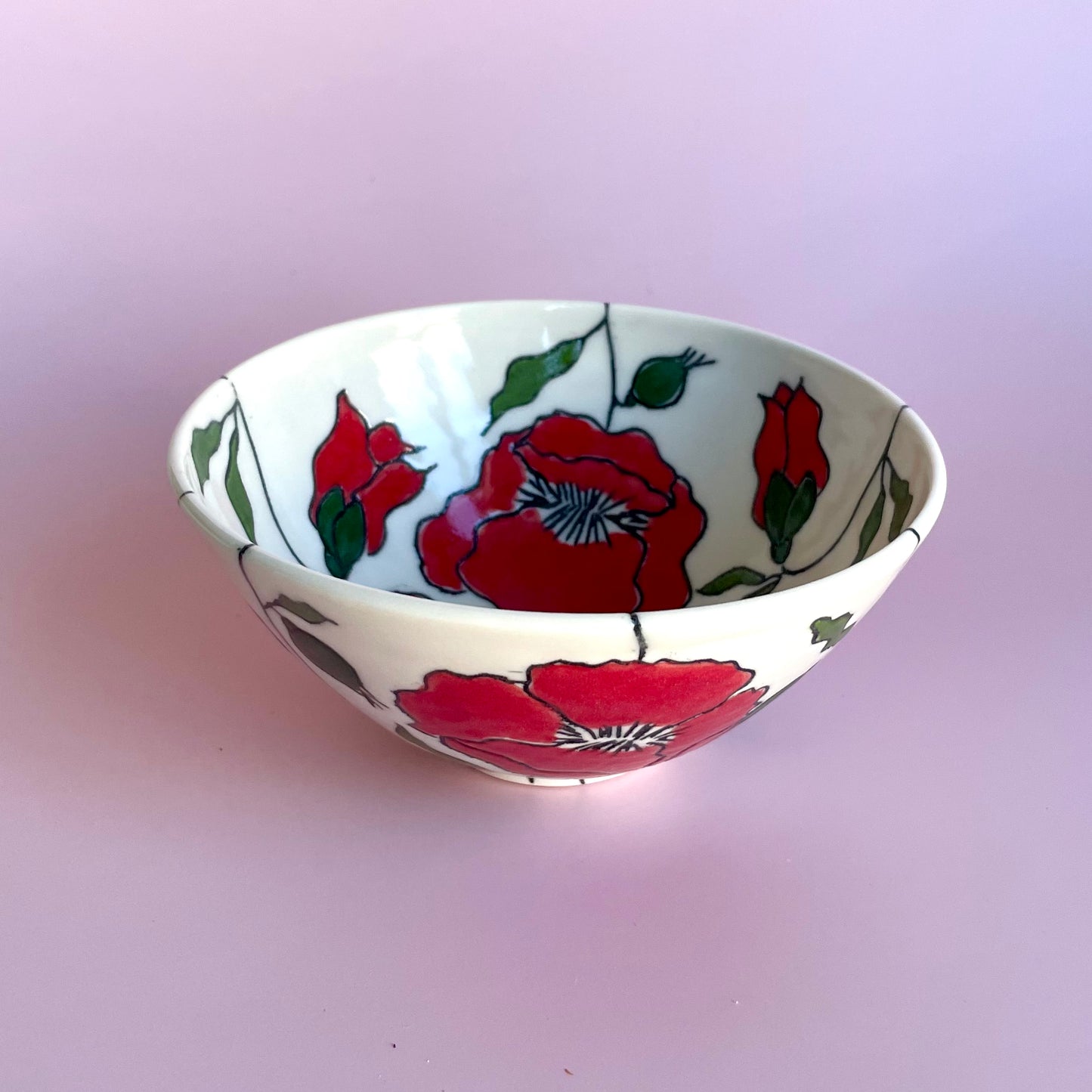 Small porcelain bowl with red poppies