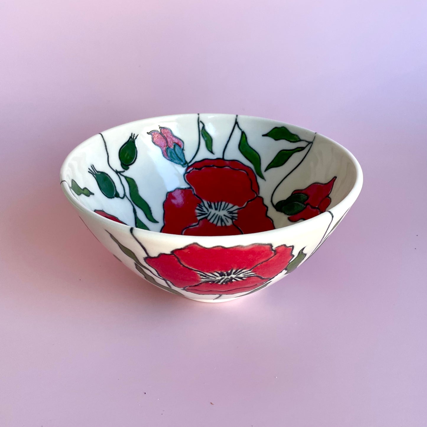 Small porcelain bowl with red poppies