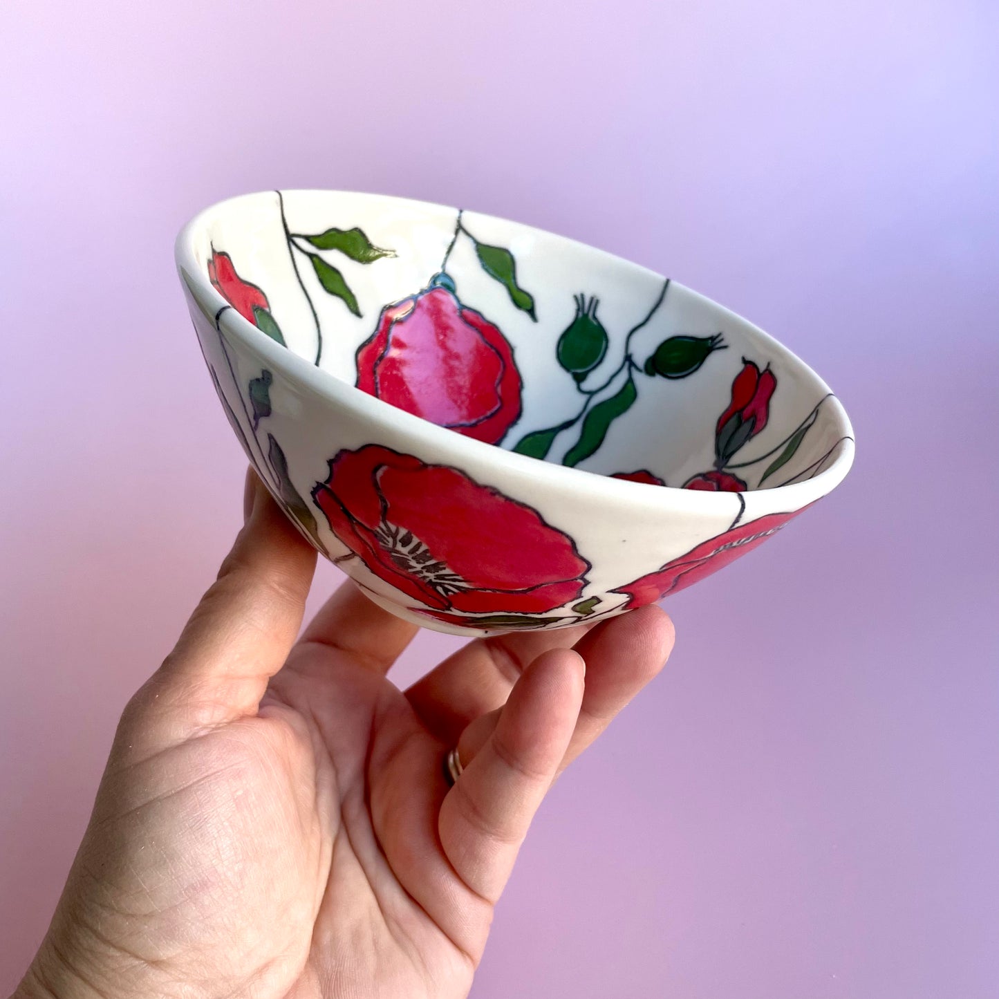 Small porcelain bowl with red poppies
