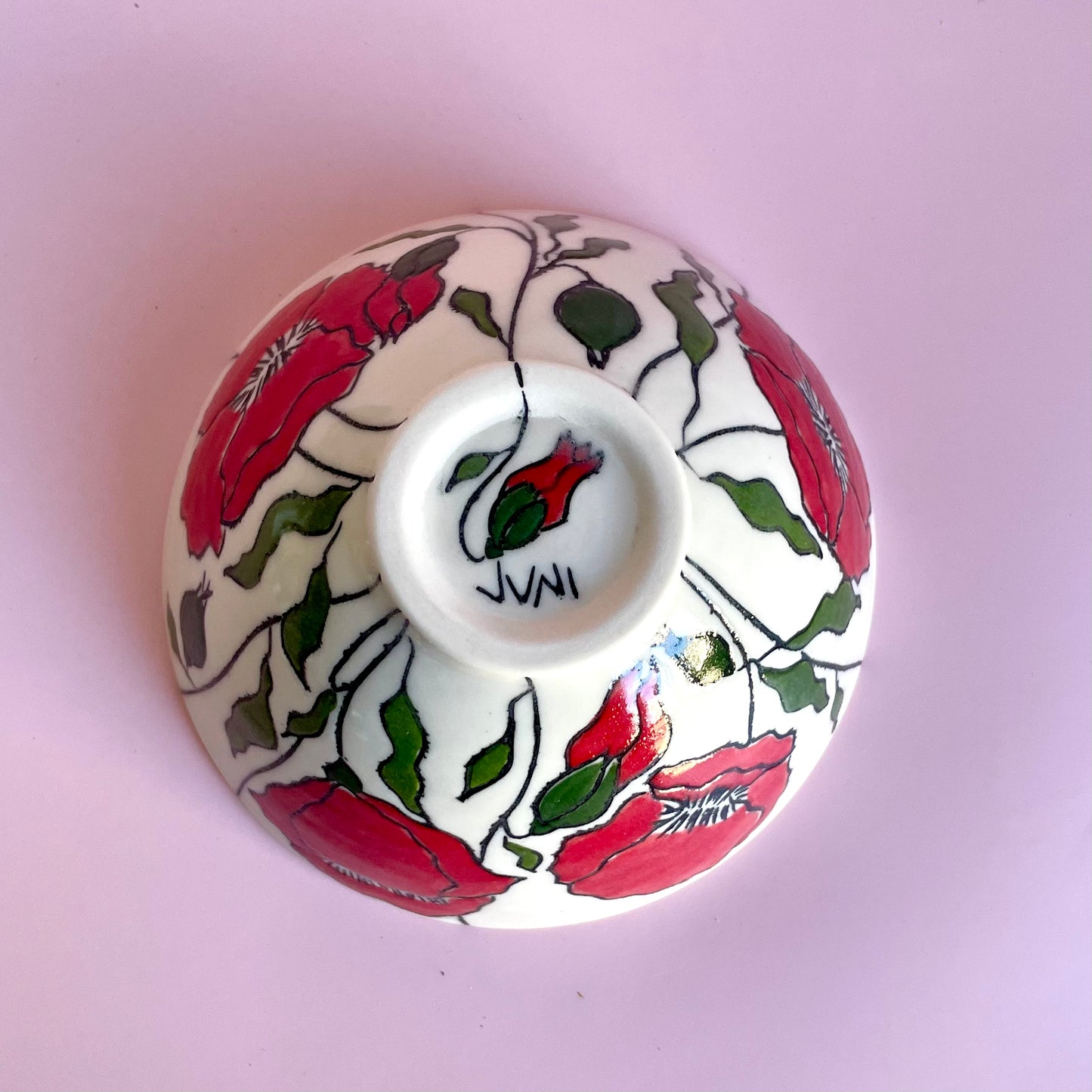 Small porcelain bowl with red poppies