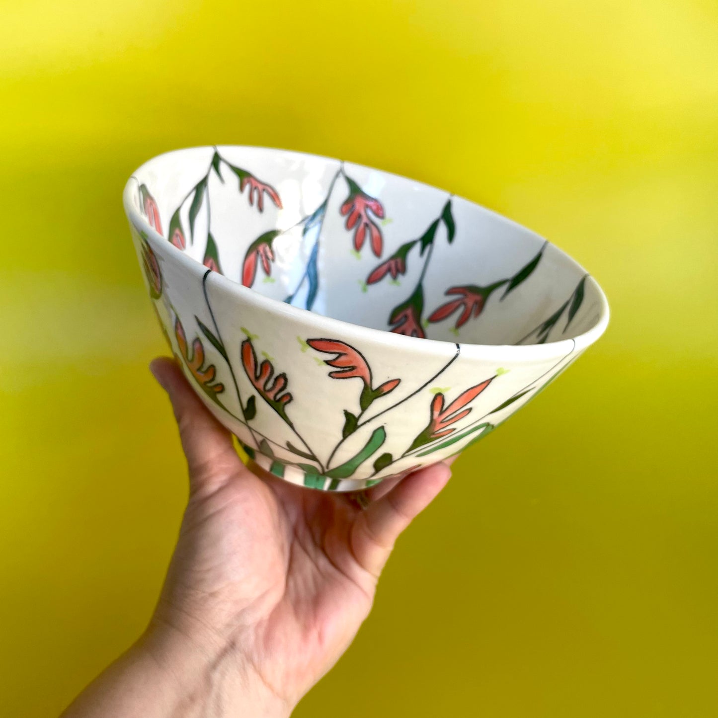 Medium porcelain bowl with native Australian kangaroo paw
