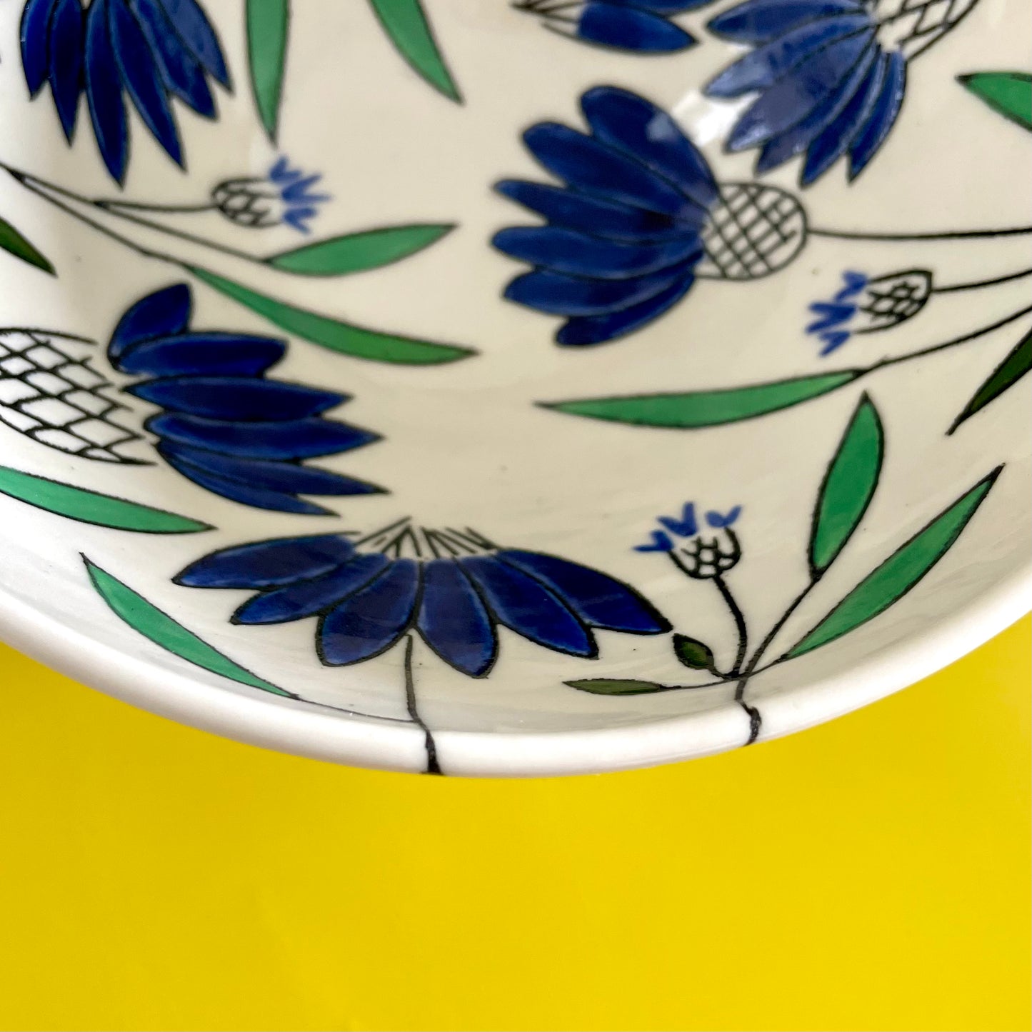 Medium porcelain bowl with blue coneflowers