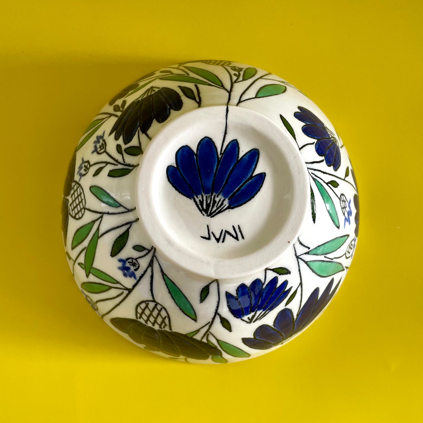 Medium porcelain bowl with blue coneflowers
