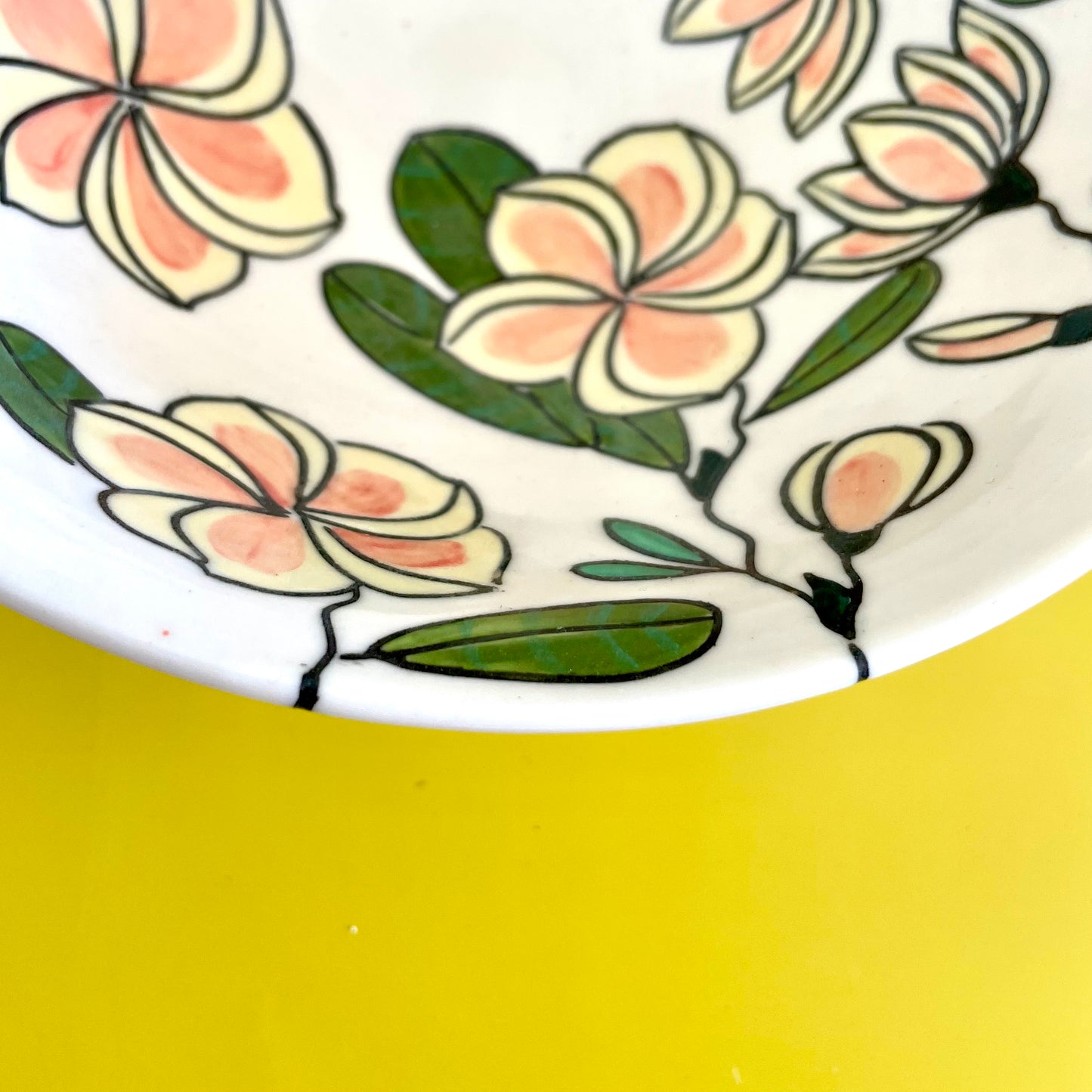 Medium porcelain bowl with pink frangipani (plumeria)